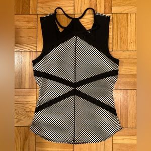 NWOT Weston black and white textured top with neckline cut-out details